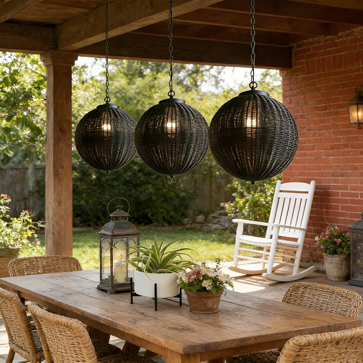 Retro Rattan Outdoor Pendant Light with Waterproof Construction for Garden Lighting