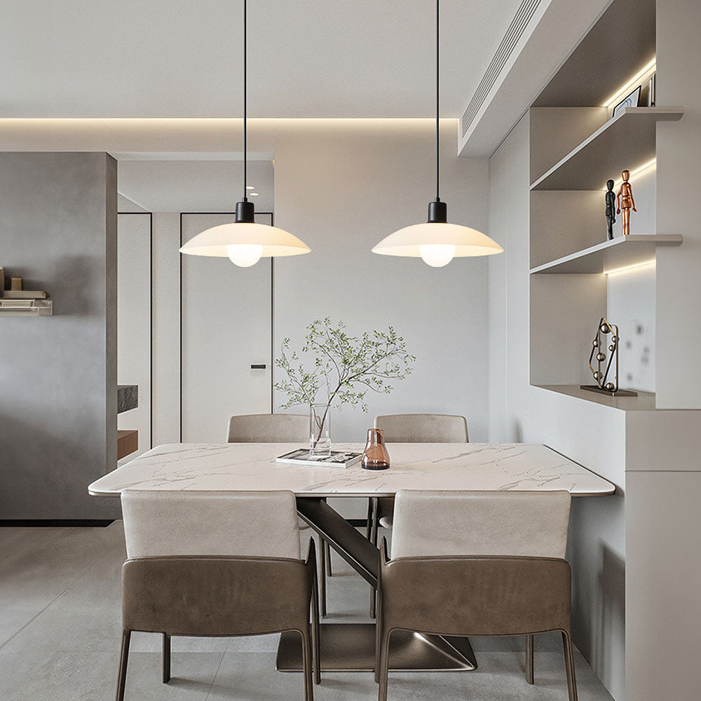 Minimalist White Glass Disc Pendant Light for Modern Ambient Interior Lighting