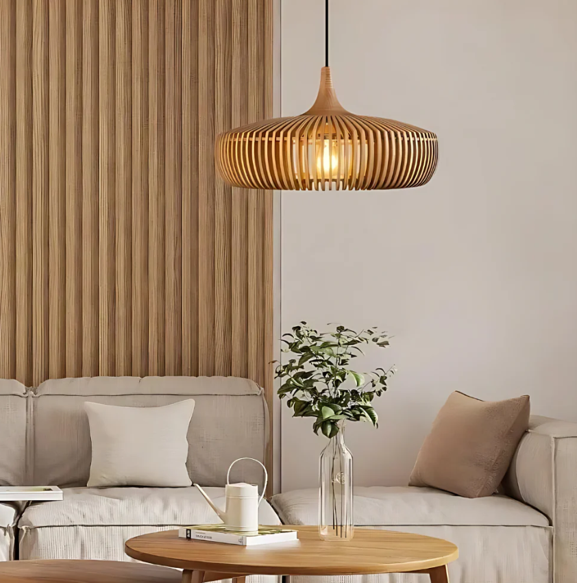 Japandi Wooden Pendant Light with Scandinavian Design for Warm Ambient Lighting