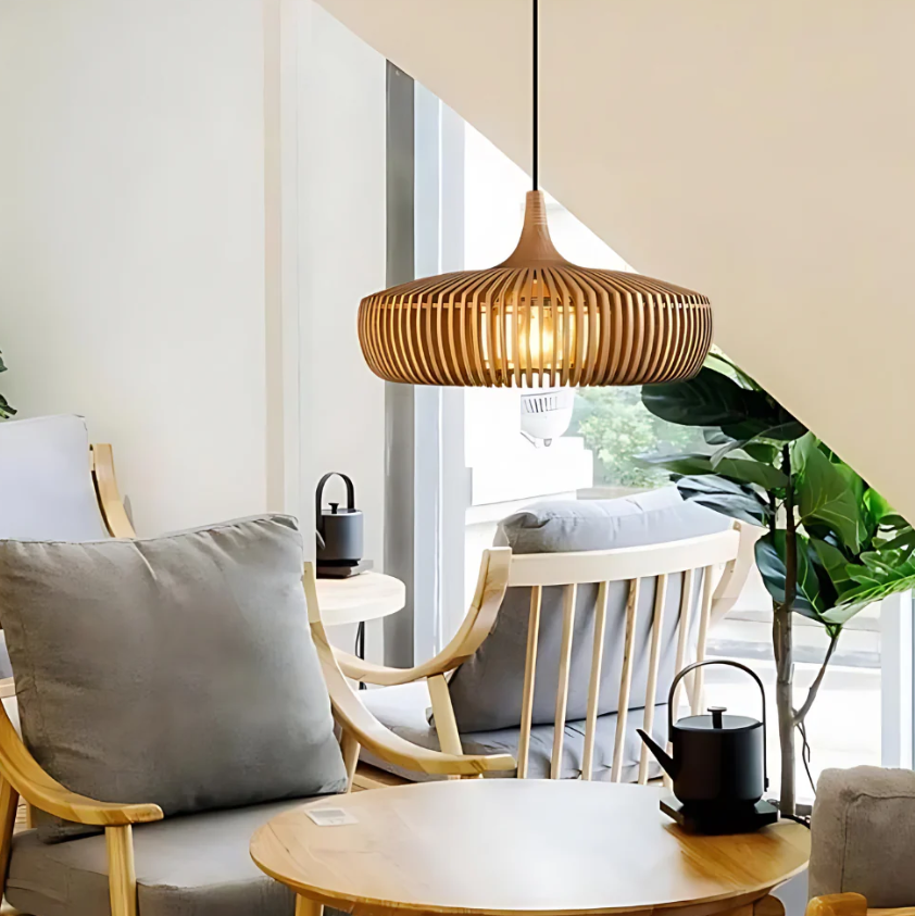 Japandi Wooden Pendant Light with Scandinavian Design for Warm Ambient Lighting