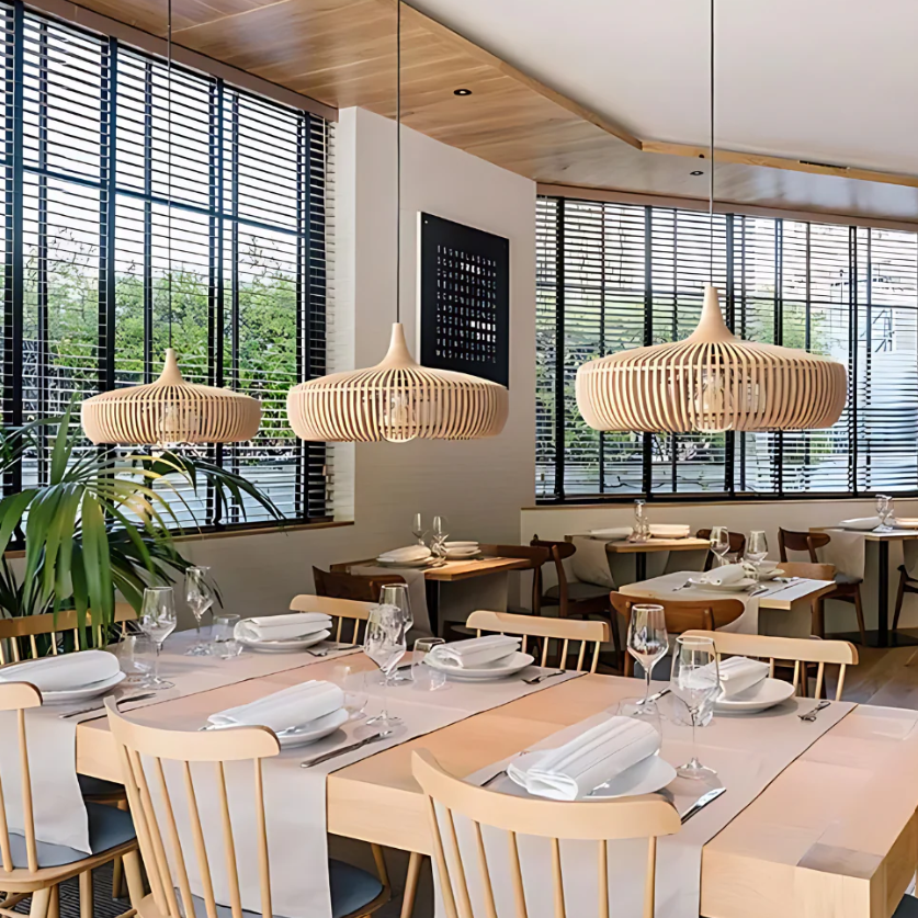 Japandi Wooden Pendant Light with Scandinavian Design for Warm Ambient Lighting