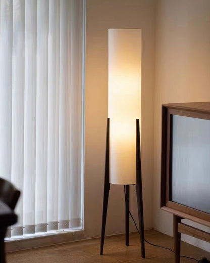 Walnut Wood Floor Lamp with Nordic LED Design and Fabric Shade for Ambient Lighting