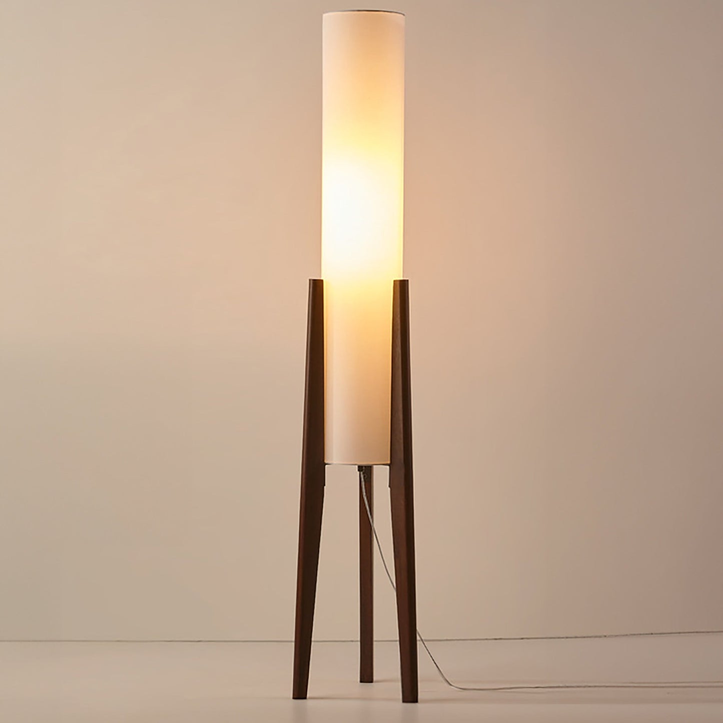 Walnut Wood Floor Lamp with Nordic LED Design and Fabric Shade for Ambient Lighting