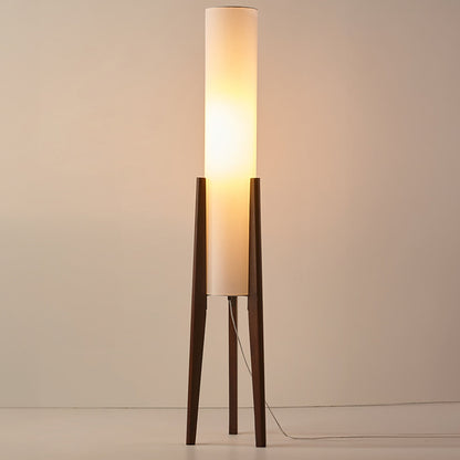 Walnut Wood Floor Lamp with Nordic LED Design and Fabric Shade for Ambient Lighting