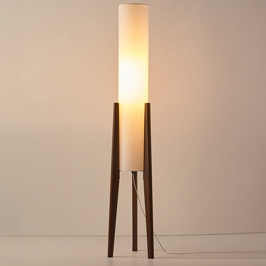 Walnut Wood Floor Lamp with Nordic LED Design and Fabric Shade for Ambient Lighting