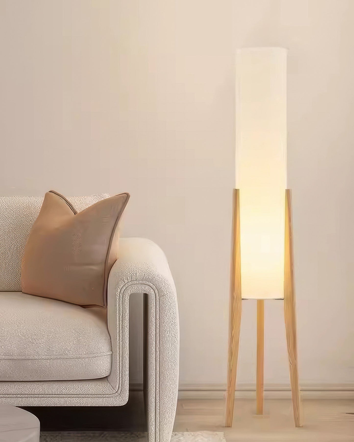 Walnut Wood Floor Lamp with Nordic LED Design and Fabric Shade for Ambient Lighting