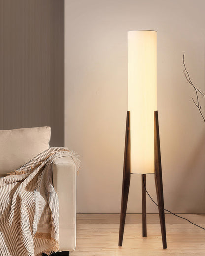 Walnut Wood Floor Lamp with Nordic LED Design and Fabric Shade for Ambient Lighting