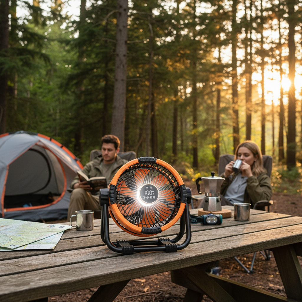 Rechargeable Camping Fan with LED Light and Power Bank