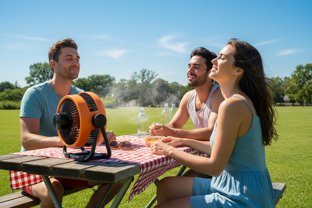Rechargeable Camping Fan with LED Light and Power Bank