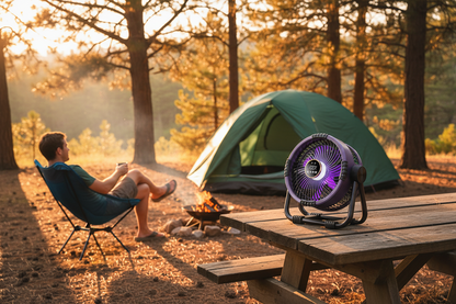 Rechargeable Camping Fan with LED Light and Power Bank