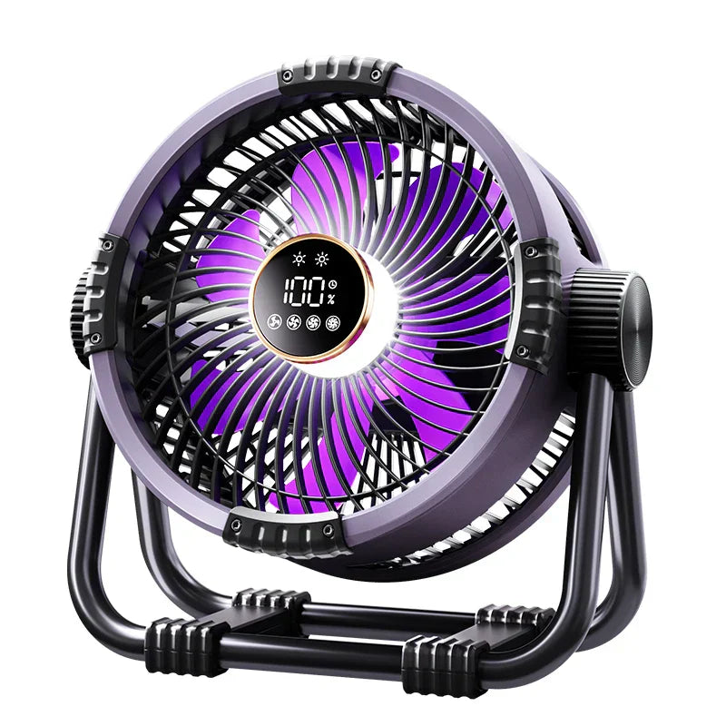 Rechargeable Camping Fan with LED Light and Power Bank