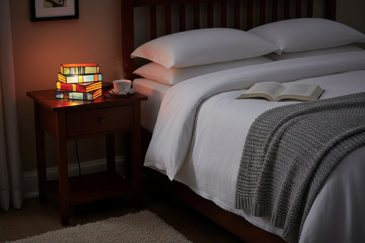 Stained Glass Book Table Lamp with Decorative E27 Design for Ambient Lighting