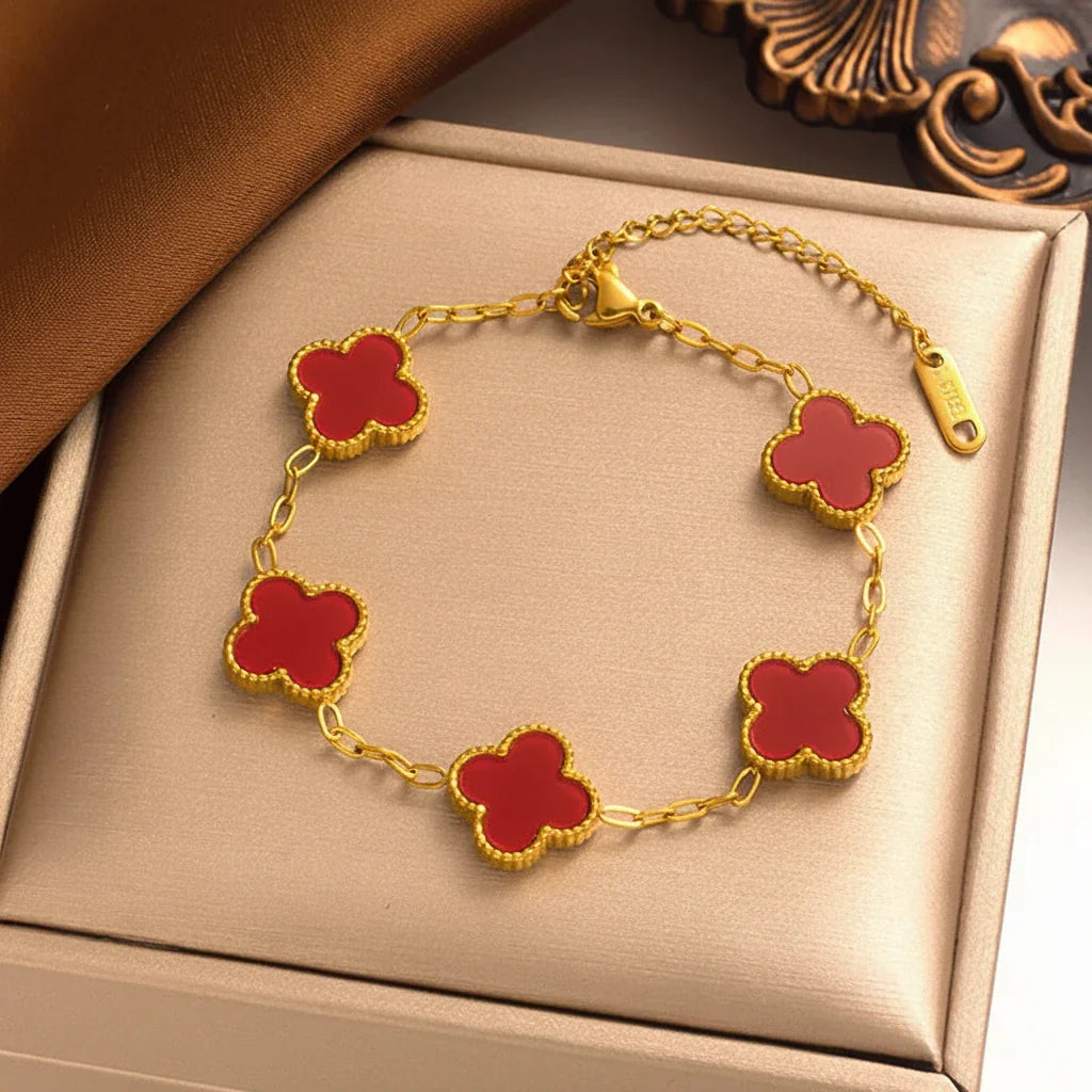 Clover Charm Bracelet with 14K Gold Plating for Elegant Style