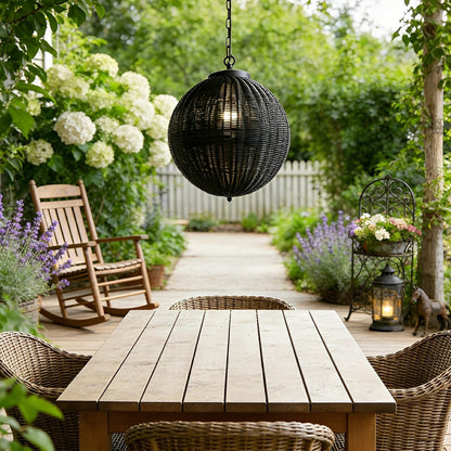 Retro Rattan Outdoor Pendant Light with Waterproof Construction for Garden Lighting