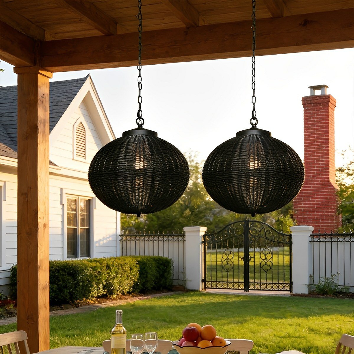 Retro Rattan Outdoor Pendant Light with Waterproof Construction for Garden Lighting