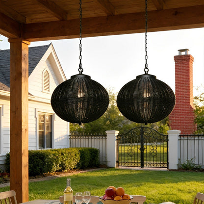 Retro Rattan Outdoor Pendant Light with Waterproof Construction for Garden Lighting