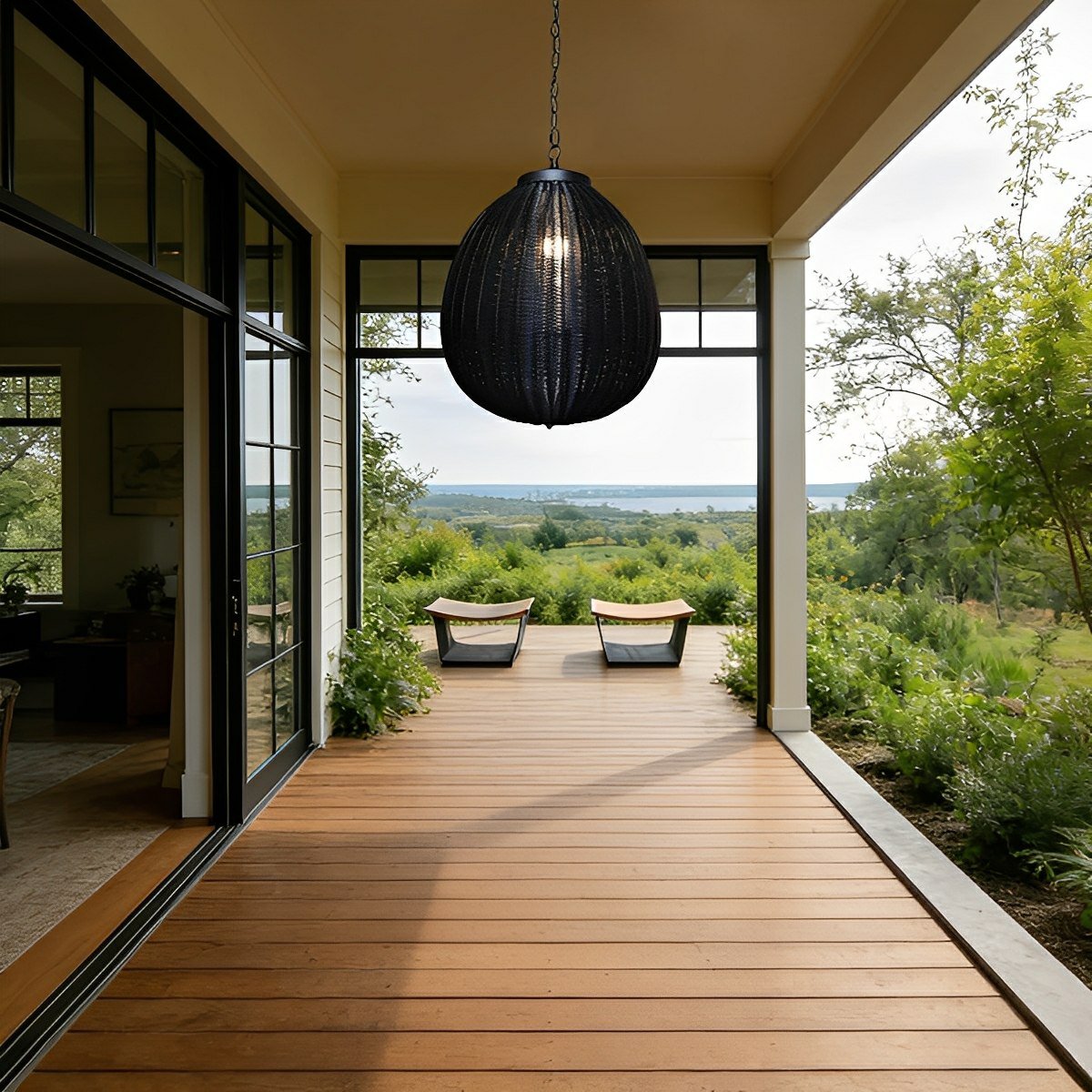 Retro Rattan Outdoor Pendant Light with Waterproof Construction for Garden Lighting