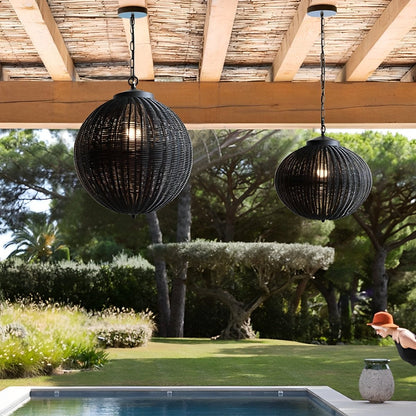Retro Rattan Outdoor Pendant Light with Waterproof Construction for Garden Lighting