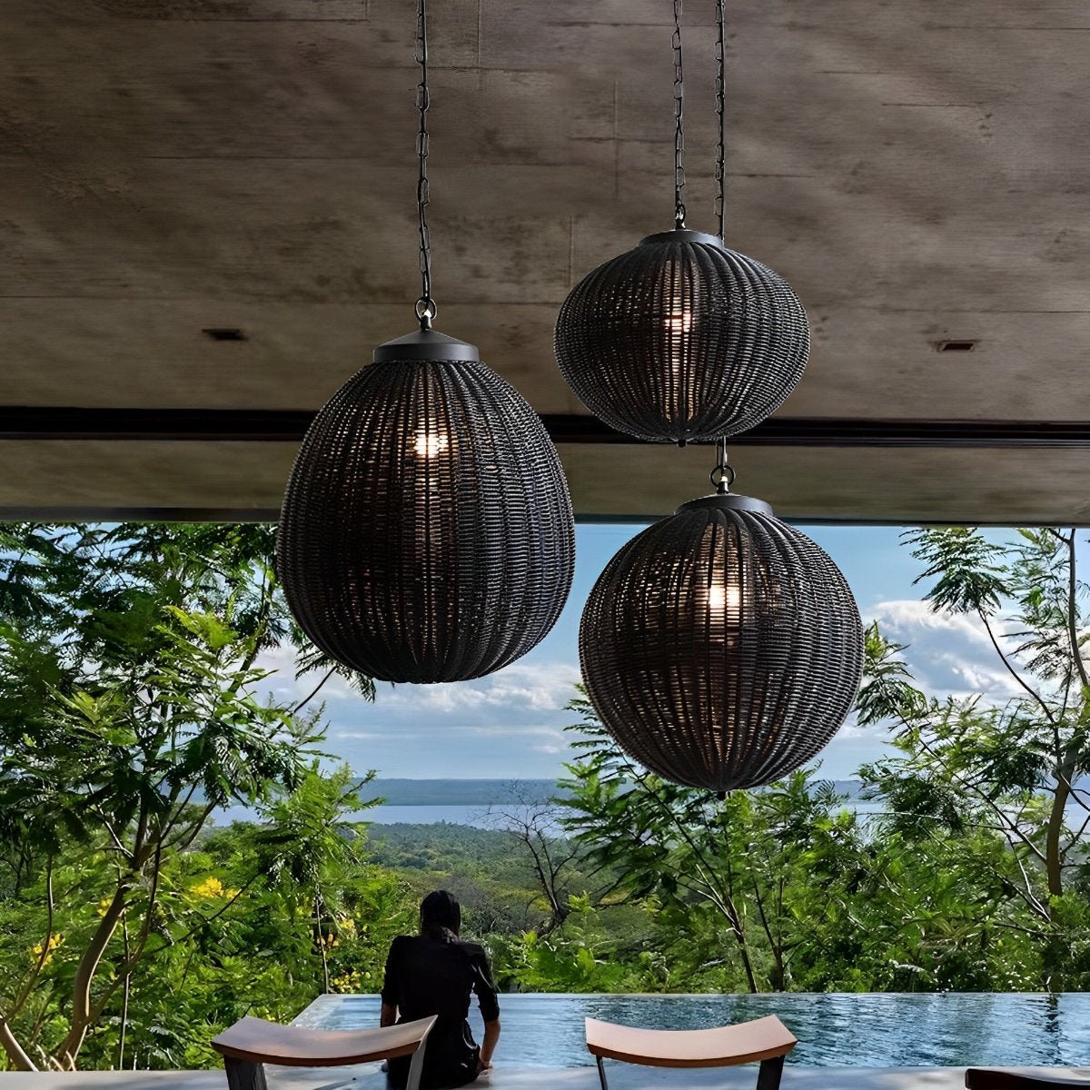 Retro Rattan Outdoor Pendant Light with Waterproof Construction for Garden Lighting