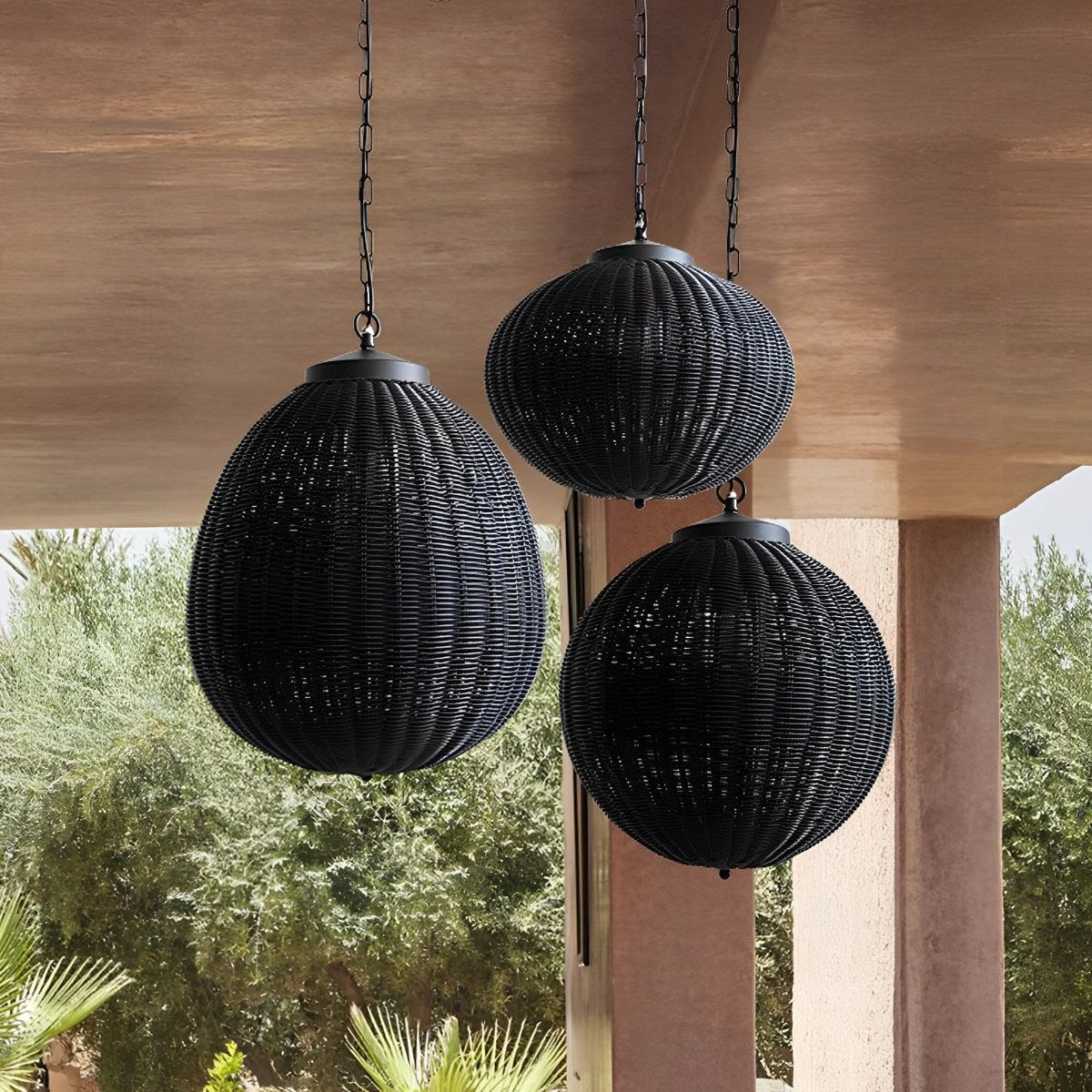 Retro Rattan Outdoor Pendant Light with Waterproof Construction for Garden Lighting