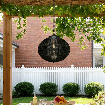 Retro Rattan Outdoor Pendant Light with Waterproof Construction for Garden Lighting