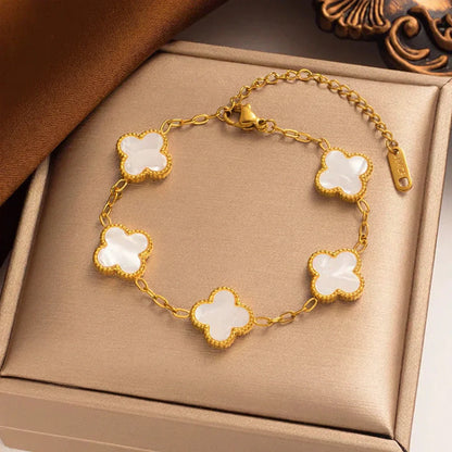Clover Charm Bracelet with 14K Gold Plating for Elegant Style